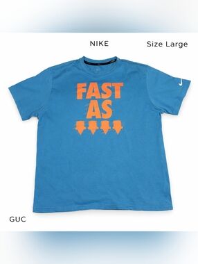 Nike Blue Short Sleeve Tee with Orange "FAST AS" Graphic